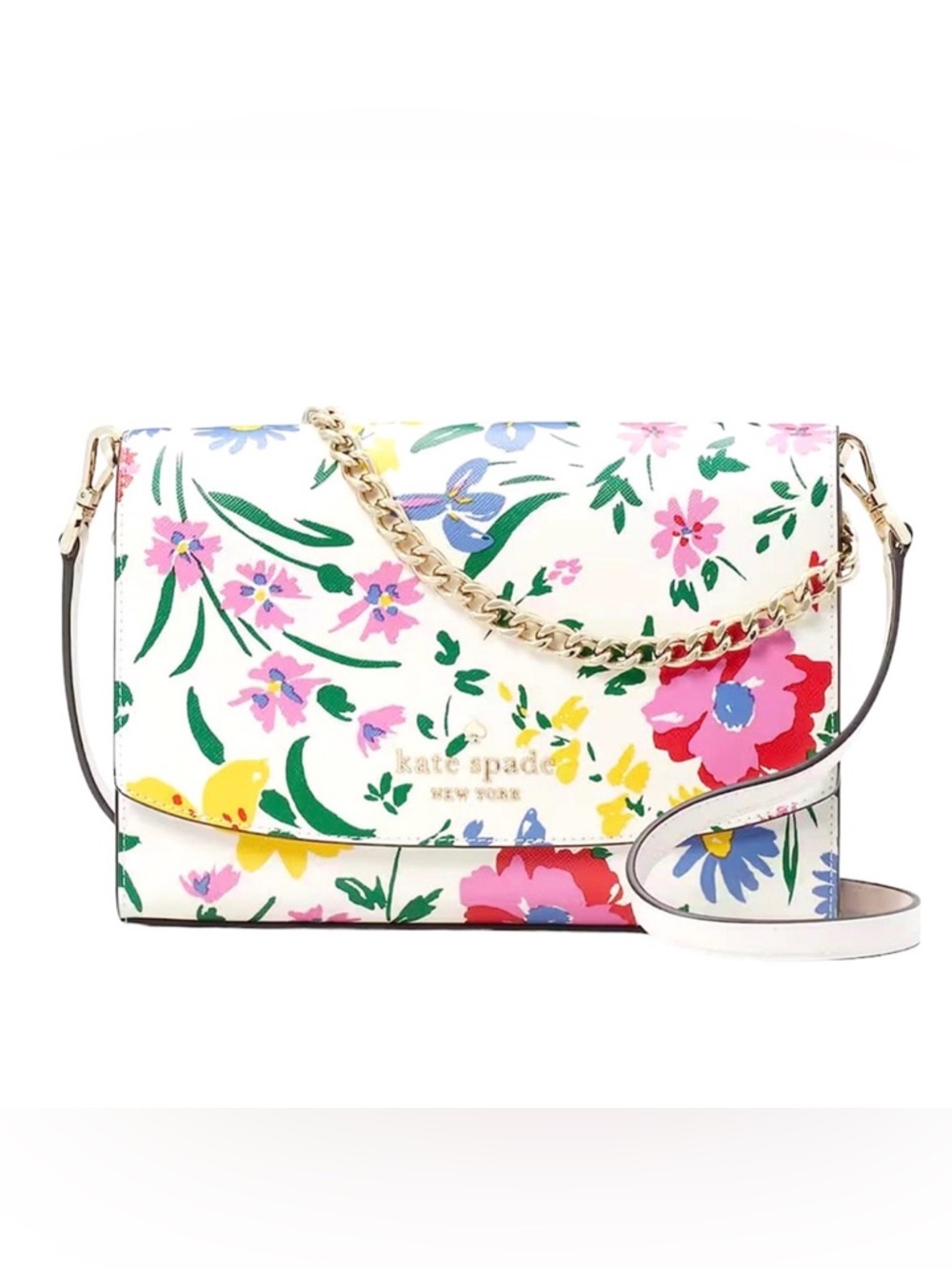 kate spade White Floral Print Crossbody Bag with Multicolor Blooms